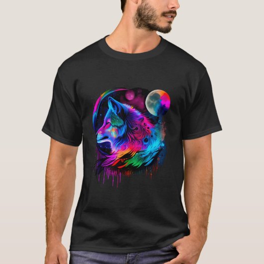 Vibrant Colorful Paint Wolf Face Wilderness T-shirt (Voorkant)