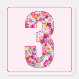 Vibrant Colorful Pink Month Number 3 Vierkante Sticker