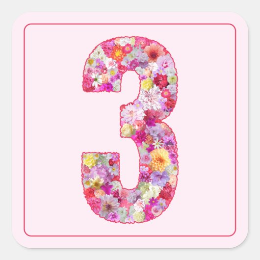 Vibrant Colorful Pink Month Number 3 Vierkante Sticker (Voorkant)