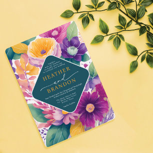 Vibrant Colorful Summer Waterverf Floral Wedding Kaart