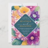 Vibrant Colorful Summer Waterverf Floral Wedding Kaart (Voorkant)