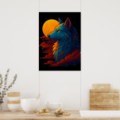 Vibrant Colorful Wolf Art Poster (Keuken)