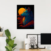 Vibrant Colorful Wolf Art Poster (Thuiskantoor)