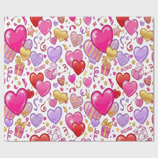 Vibrant Confetti Hearts Cadeaupapier (Vlak)