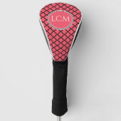 Vibrant Coral Black Quatrefoil Custom Monogram Golfheadcover (Voorkant)