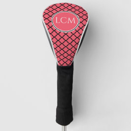 Vibrant Coral Black Quatrefoil Custom Monogram Golfheadcover