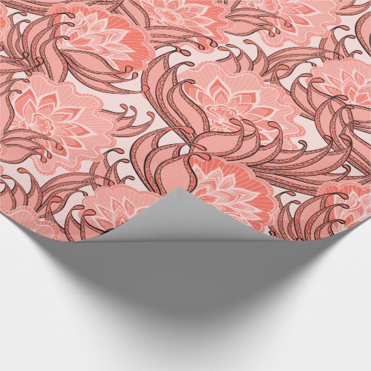 Vibrant Coral Floral Pattern Cadeaupapier (Hoek)