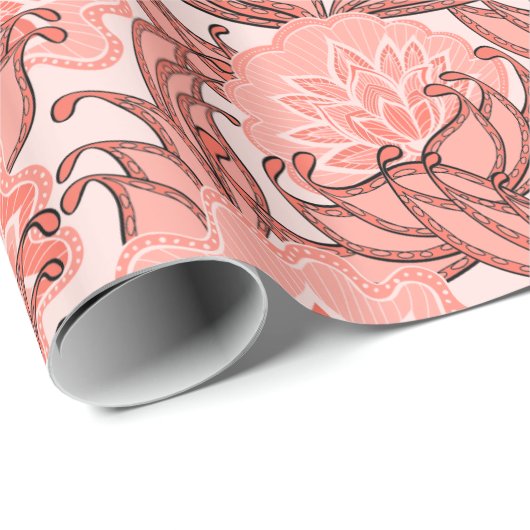 Vibrant Coral Floral Pattern Cadeaupapier (Rol Hoek)