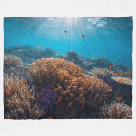 Vibrant Coral Reef Fleece Blanket  Deken