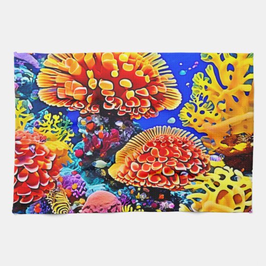 Vibrant Coral Reef Sea Wonder Art Theedoek (Horizontaal)