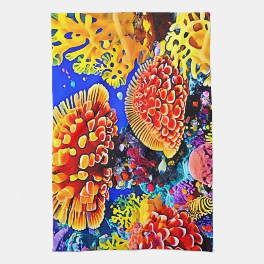 Vibrant Coral Reef Sea Wonder Art Theedoek (Verticaal)