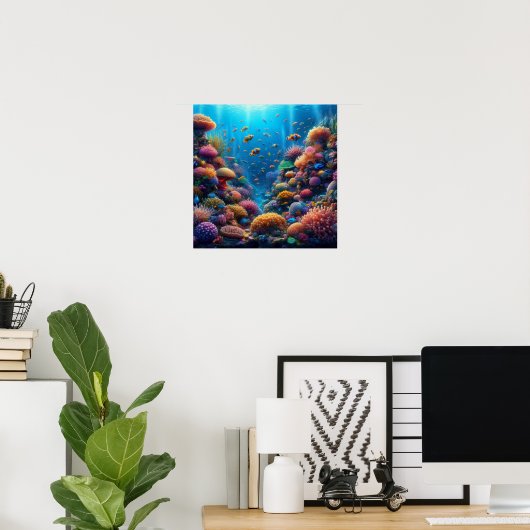 Vibrant Coral Reef with Vivid Clownfish Poster (Thuiskantoor)