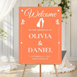Vibrant Coral Wedding Greeting Sign Acryl Bord