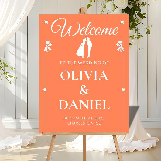 Vibrant Coral Wedding Greeting Sign Acryl Bord