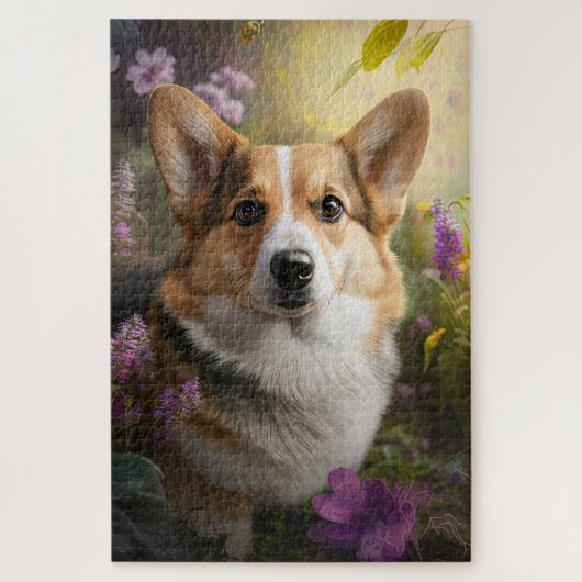 Vibrant Corgi: Artistieke tuin Fotografie Legpuzzel (Verticaal)