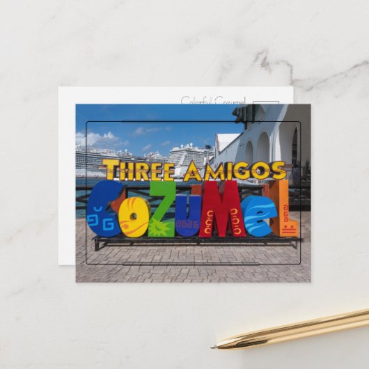 Vibrant Cozumel Sign Briefkaart (Voorkant / Achterkant in situ)