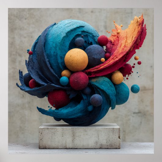 Vibrant Cracked Sphere Explosive Color Sculpture Poster (Voorkant)