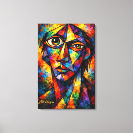 Vibrant Cubist Face Abstract Modern Art Canvas Afdruk