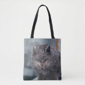Vibrant Cute Arctic Blue Phase Fox Winter Scene Tote Bag (Voorkant)