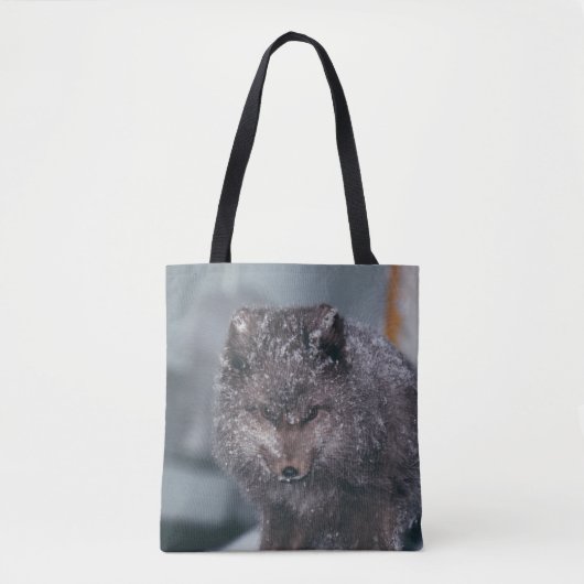 Vibrant Cute Arctic Blue Phase Fox Winter Scene Tote Bag (Voorkant)