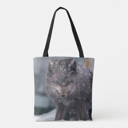 Vibrant Cute Arctic Blue Phase Fox Winter Scene Tote Bag (Achterkant)