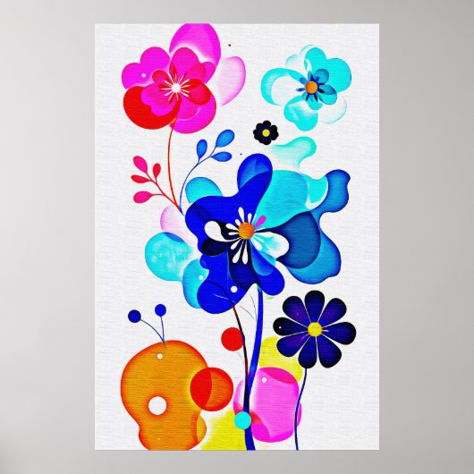 Vibrant Cyan Magenta Abstract Fluid Flowers Poster (Voorkant)