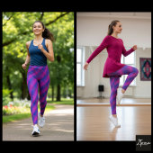 Vibrant Cyber Pink Blue Diagonal Plaid Leggings