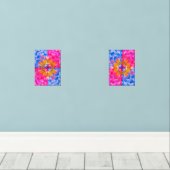 Vibrant Dahlia Bloom-Pink, Blue & Yellow Abstract Muurkunst Sets (Houten vloer)