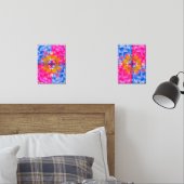 Vibrant Dahlia Bloom-Pink, Blue & Yellow Abstract Muurkunst Sets (Slaapkamer)