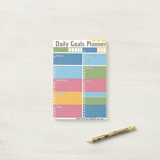 Vibrant Daily Goal Planner Post merkt op Post-it® Notes (Op bureau)