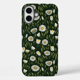 Vibrant Daisy Pattern with Lush Green Accents iPhone 16 Plus Hoesje
