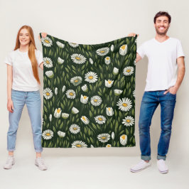 Vibrant Daisy Pattern with Lush Green Accents Fleece Deken
