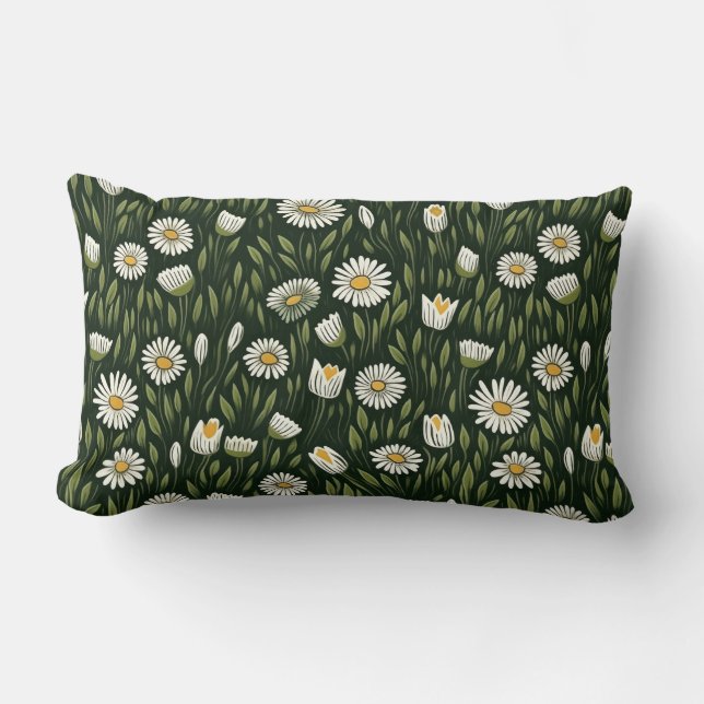 Vibrant Daisy Pattern with Lush Green Accents Kussen (Voorkant)