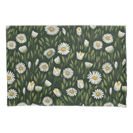 Vibrant Daisy Pattern with Lush Green Accents Kussensloop