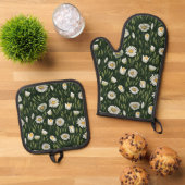 Vibrant Daisy Pattern with Lush Green Accents Ovenwant & Pannenlap Set (Top down)