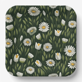 Vibrant Daisy Pattern with Lush Green Accents Papieren Bordje