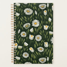 Vibrant Daisy Pattern with Lush Green Accents Planner