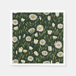 Vibrant Daisy Pattern with Lush Green Accents Servet