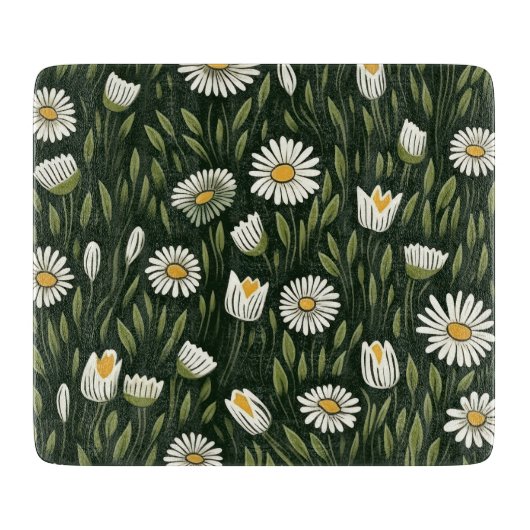 Vibrant Daisy Pattern with Lush Green Accents Snijplank (Voorkant)