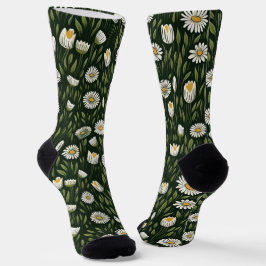 Vibrant Daisy Pattern with Lush Green Accents Sokken