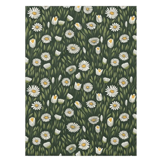 Vibrant Daisy Pattern with Lush Green Accents Tafelkleed (Voorkant)
