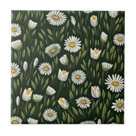 Vibrant Daisy Pattern with Lush Green Accents Tegeltje
