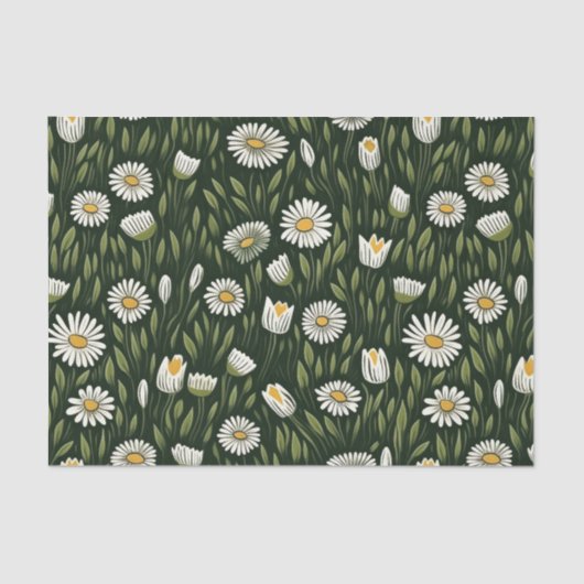 Vibrant Daisy Pattern with Lush Green Accents Tissuepapier (Voorkant)