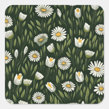 Vibrant Daisy Pattern with Lush Green Accents