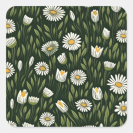 Vibrant Daisy Pattern with Lush Green Accents Vierkante Sticker