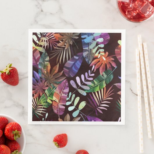 Vibrant Dark Tropical Leaf Pattern Paper Napkin Servet (Insitu)