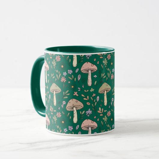 Vibrant Deep Emerald Fungi Seamless Pattern Luxury Mok (Voorkant links)