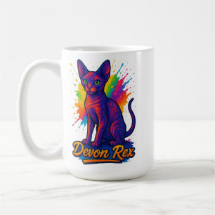 Vibrant Devon Rex Pop Art Cat – Kleurrijke Neon Koffiemok