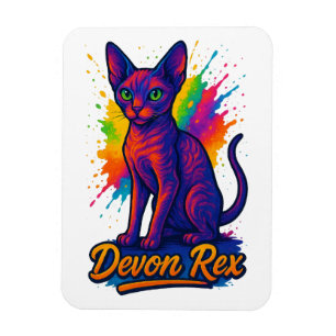 Vibrant Devon Rex Pop Art Cat – Kleurrijke Neon Magneet