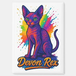 Vibrant Devon Rex Pop Art Cat – Kleurrijke Neon Magneet